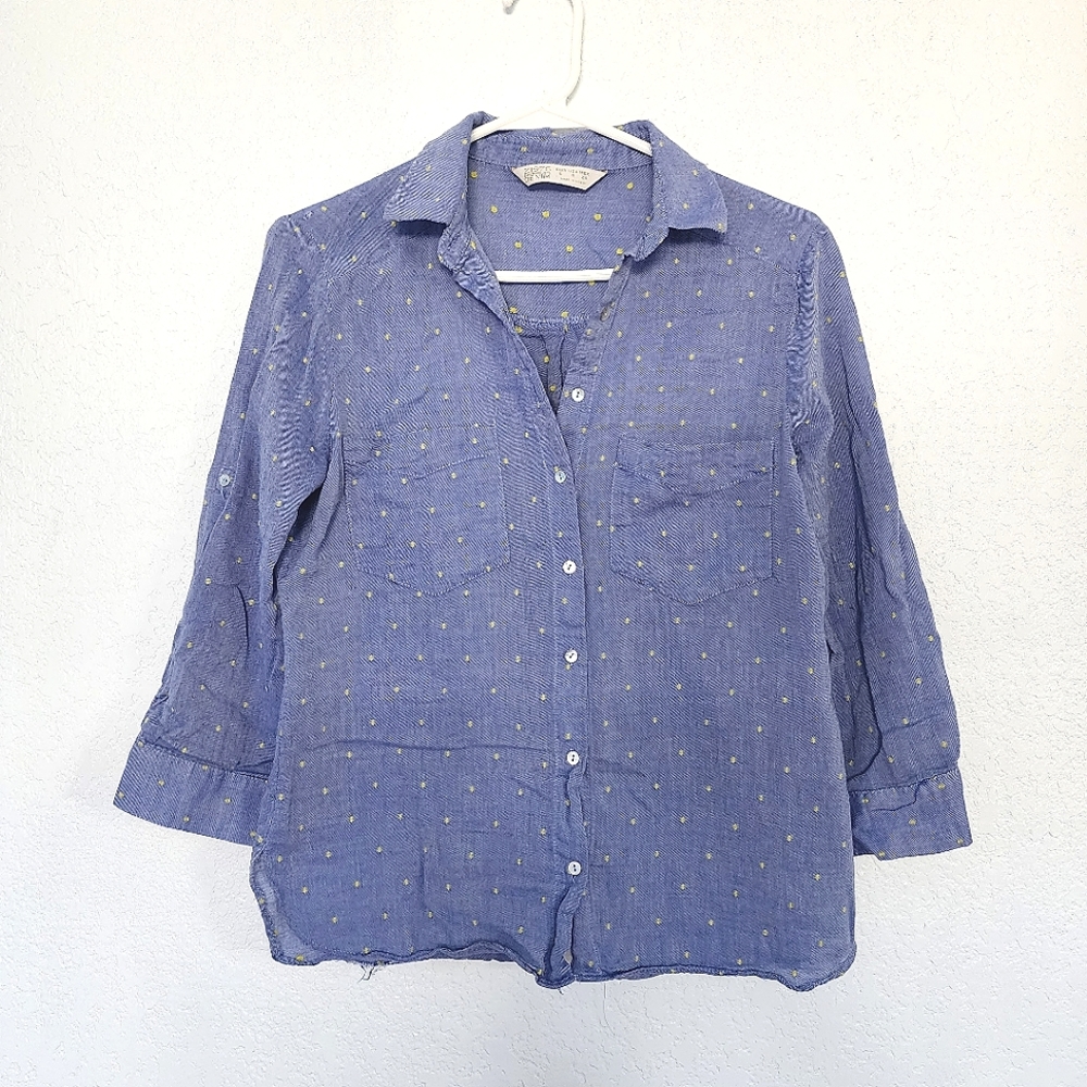 Zara blue embroidered midi sleeves shirt size S